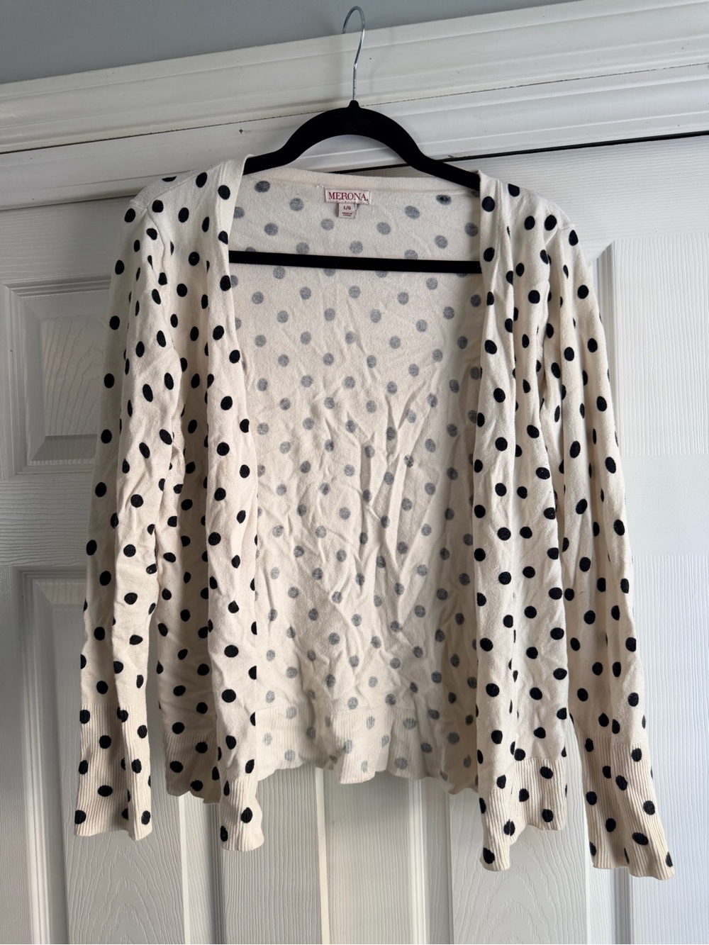 Merona Cream Open-Front Cardigan with Black Polka Dots